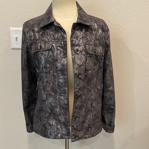 Chico's Silver and Gray Snake Print Jean Jacket Sz Large
